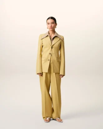 Pantaloni avvolgenti in lana vergine gialla con cintura