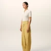Pantaloni avvolgenti in lana vergine gialla con cintura