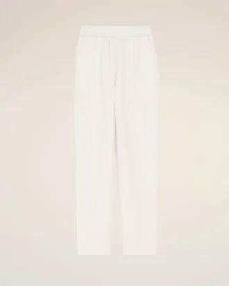 Pantaloni bianchi in misto lino con elastico in vita