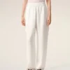 Pantaloni bianchi in misto lino con elastico in vita
