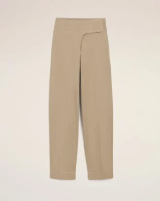 Pantaloni con cintura avvolgente in cotone beige