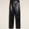 Pantaloni con cintura avvolgente in pelle di agnello nera