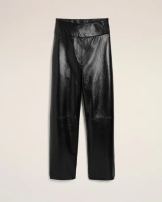 Pantaloni con cintura avvolgente in pelle di agnello nera