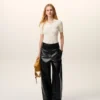Pantaloni con cintura avvolgente in pelle di agnello nera