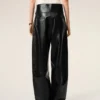 Pantaloni con cintura avvolgente in pelle di agnello nera