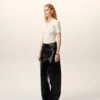 Pantaloni con cintura avvolgente in pelle di agnello nera