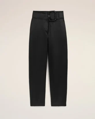 Pantaloni con cintura in raso nero e fibbia