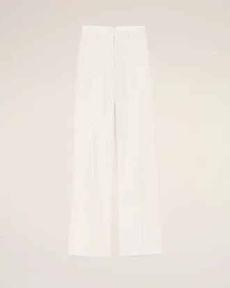 Pantaloni dritti a vita bassa in misto lino bianco