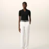 Pantaloni dritti a vita bassa in misto lino bianco