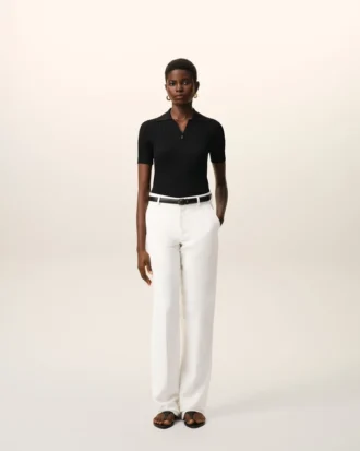 Pantaloni dritti a vita bassa in misto lino bianco