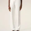 Pantaloni dritti a vita bassa in misto lino bianco
