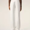 Pantaloni dritti a vita bassa in misto lino bianco