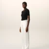 Pantaloni dritti a vita bassa in misto lino bianco