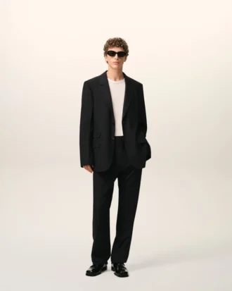 Pantaloni dritti in lana nera