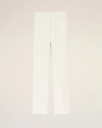 Pantaloni dritti in misto lino bianco