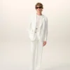 Pantaloni dritti in misto lino bianco Pantaloni dritti in misto lino bianco