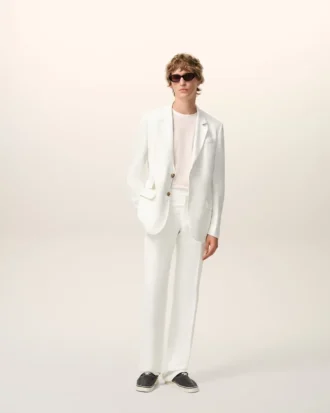 Pantaloni dritti in misto lino bianco