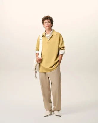 Pantaloni in cotone beige con elastico in vita