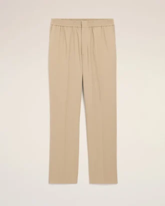 Pantaloni in lana beige con elastico in vita