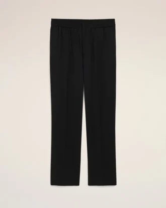 Pantaloni in lana nera con elastico in vita