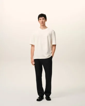 Pantaloni in lana nera con elastico in vita