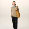 Pantaloni in lana vergine nera con elastico in vita