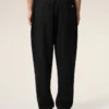Pantaloni in lana vergine nera con elastico in vita