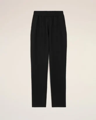 Pantaloni in misto lino nero con vita elasticizzata