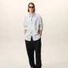 Pantaloni in misto lino nero con vita elasticizzata Pantaloni in misto lino nero con vita elasticizzata