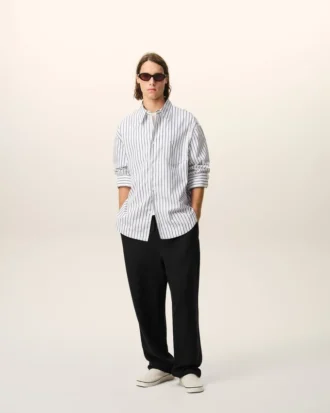 Pantaloni in misto lino nero con vita elasticizzata