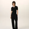 Pantaloni in misto lino nero con vita elasticizzata