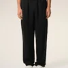 Pantaloni in misto lino nero con vita elasticizzata Pantaloni in misto lino nero con vita elasticizzata