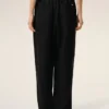 Pantaloni in misto lino nero con vita elasticizzata