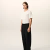 Pantaloni in misto lino nero con vita elasticizzata Pantaloni in misto lino nero con vita elasticizzata