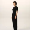Pantaloni in misto lino nero con vita elasticizzata