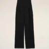 Pantaloni larghi a vita alta in lana vergine nera