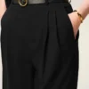 Pantaloni larghi a vita alta in lana vergine nera