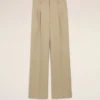 Pantaloni larghi a vita bassa in lana vergine beige