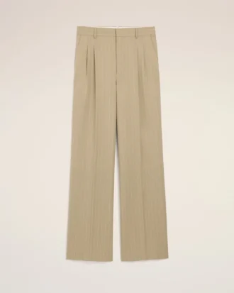 Pantaloni larghi a vita bassa in lana vergine beige