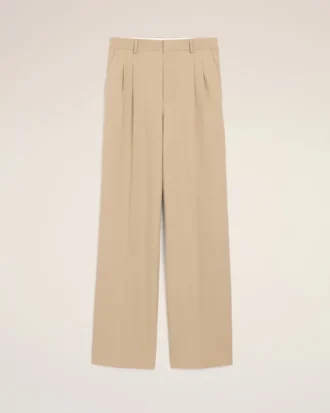 Pantaloni larghi a vita bassa in lana vergine beige