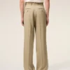 Pantaloni larghi a vita bassa in lana vergine beige