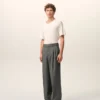 Pantaloni larghi a vita bassa in lana vergine grigia