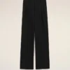 Pantaloni larghi a vita bassa in lana vergine nera