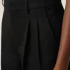 Pantaloni larghi a vita bassa in lana vergine nera