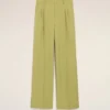 Pantaloni larghi a vita bassa in lana vergine verde