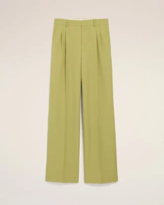 Pantaloni larghi a vita bassa in lana vergine verde