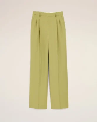 Pantaloni larghi a vita bassa in lana vergine verde