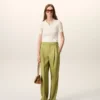 Pantaloni larghi a vita bassa in lana vergine verde