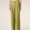 Pantaloni larghi a vita bassa in lana vergine verde