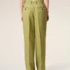 Pantaloni larghi a vita bassa in lana vergine verde